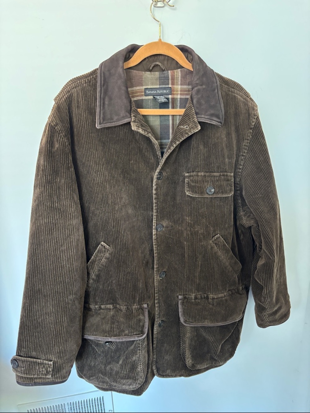 Banana Republic Corduroy Field Jacket, dark brown,faux leather collar, size M